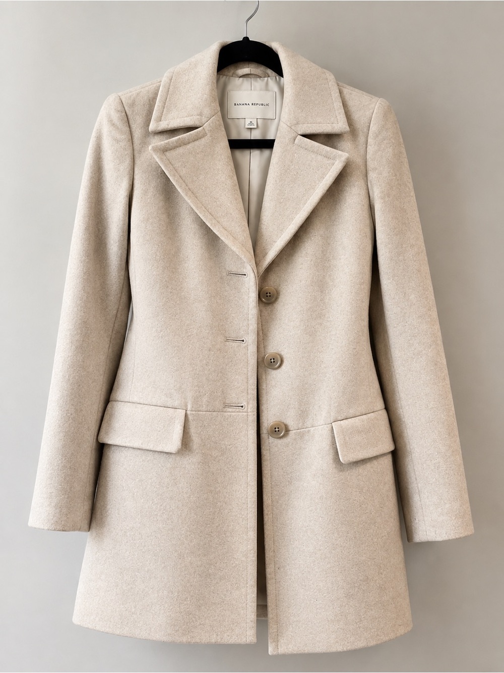 Banana Republic Women's Cream Single-Breasted Wool-Blend Pea Coat